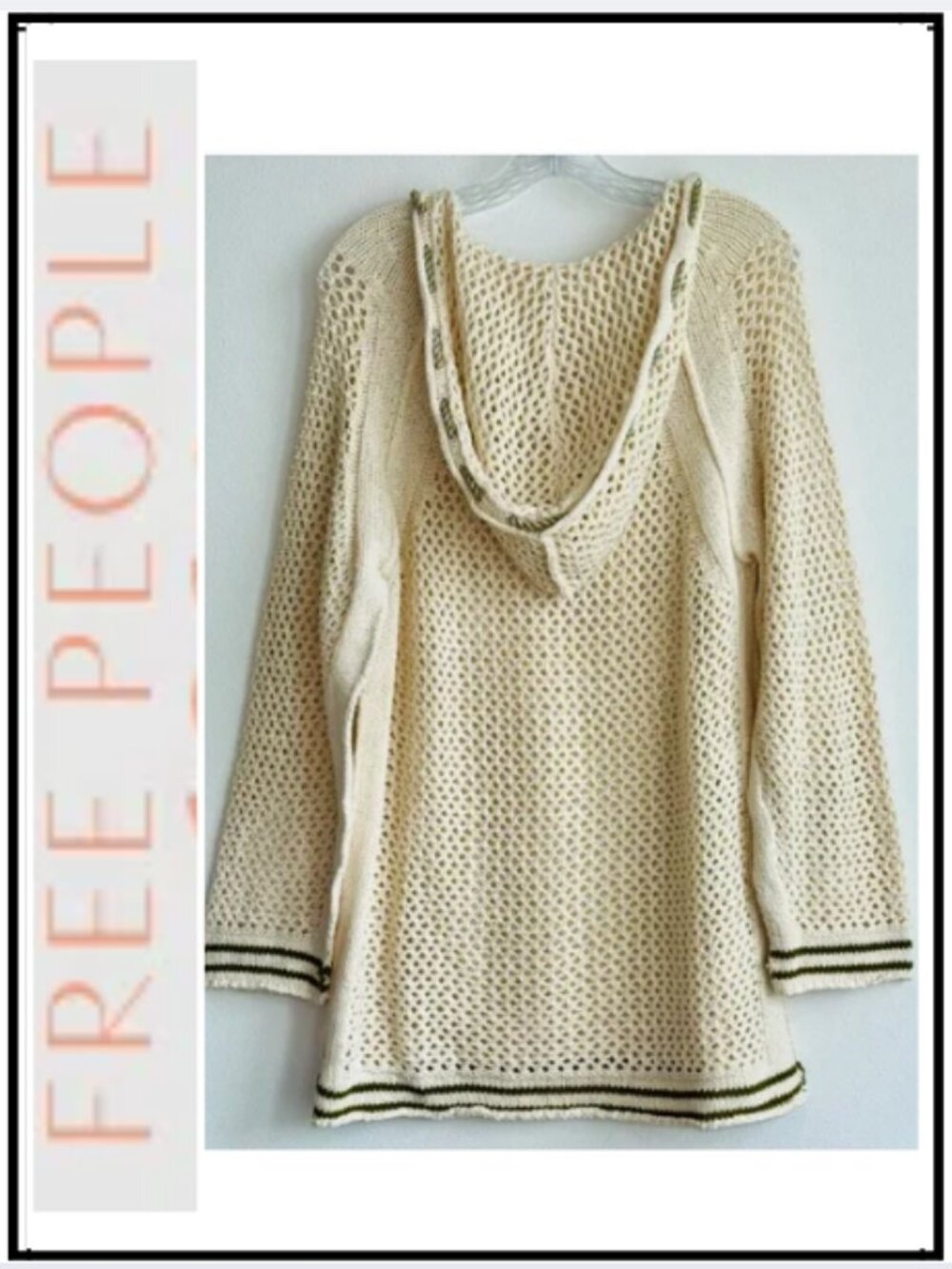 Free People Oversized Hooded v neck Beachy Boho Crochet Sweater